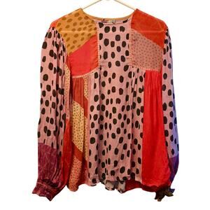 Anthropologie Blink London Miranda Peasant paneled polka dot Blouse